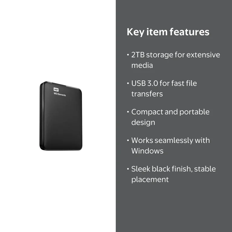 Western Digital 2TB External Hard Drive, Portable HDD, USB 3.0