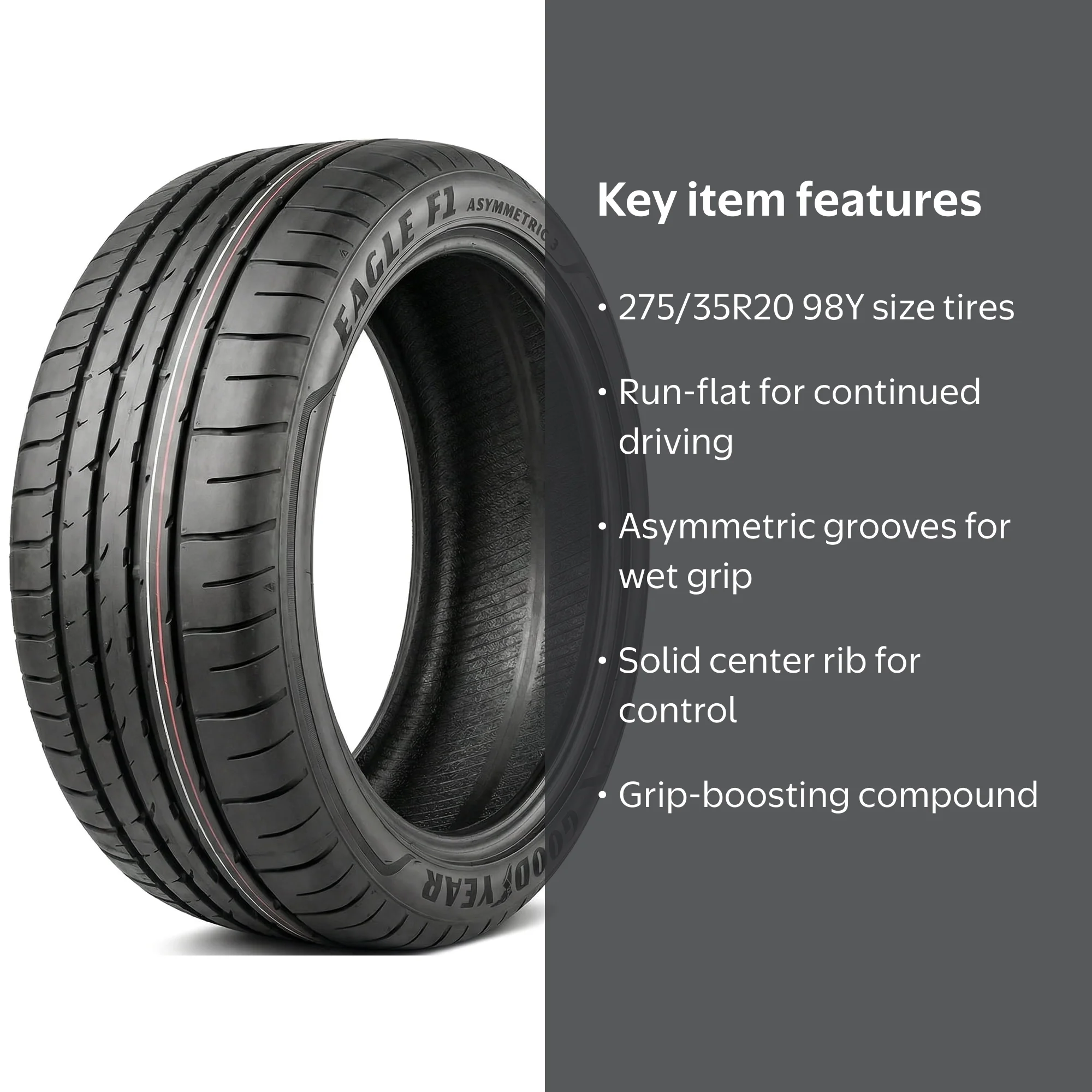Goodyear Eagle F1 Asymmetric 3 ROF Summer Passenger Tire, 275