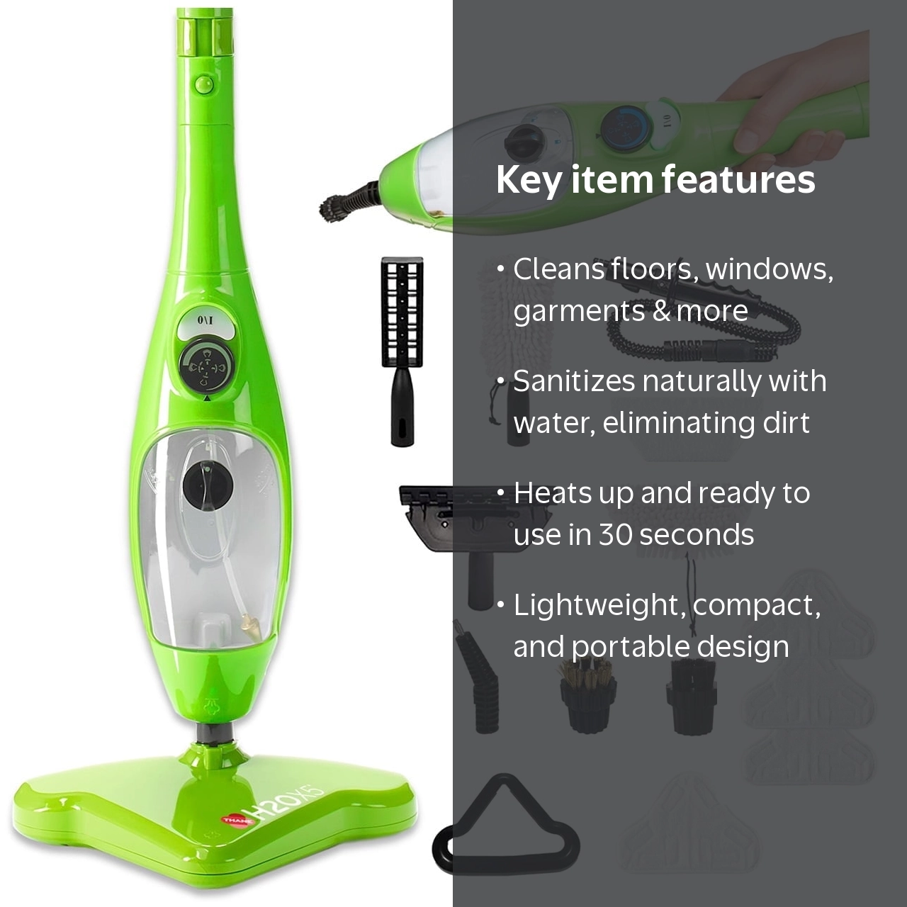 H2O, Floor and Carpet Steam Mop, 5-in-1, 3 Pack Pads - Walmart.com