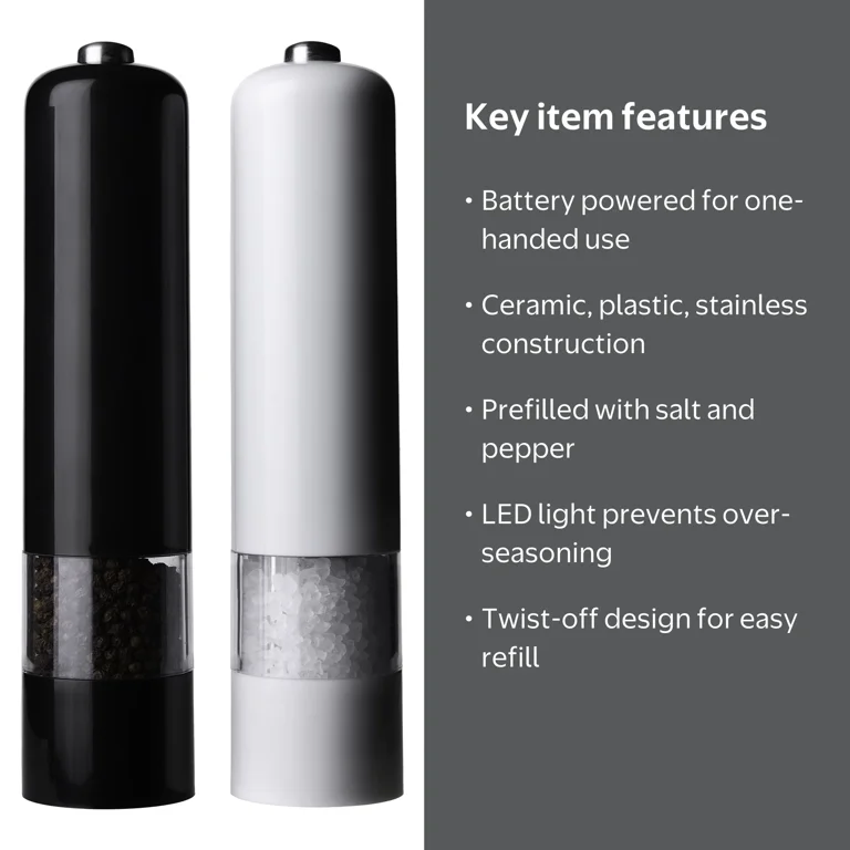 Kamenstein 8-Inch Battery Operated Prefilled Salt & Pepper Grinder