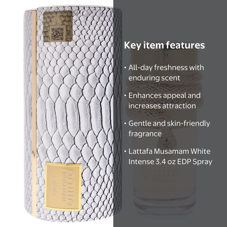 Lattafa Musamam White Intense EDP Spray, 3.4 oz, Sweet Spicy