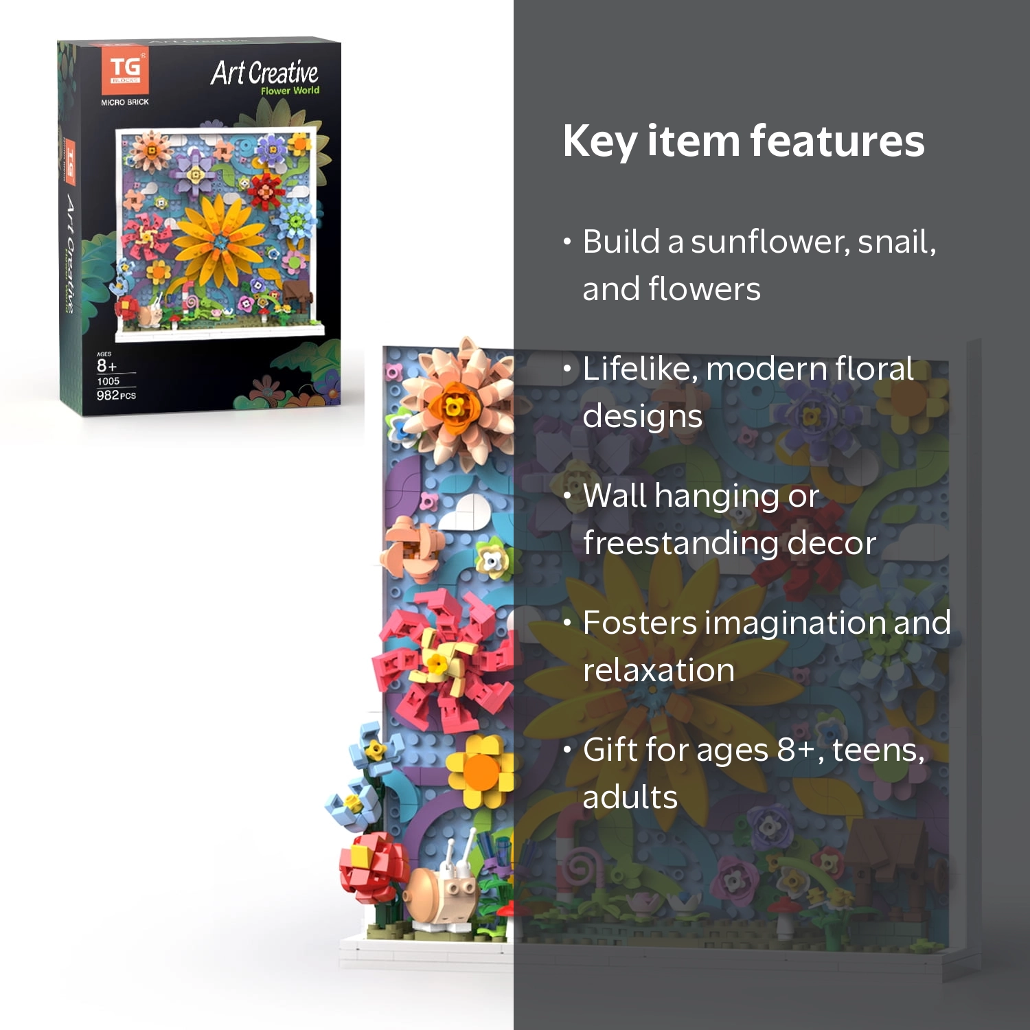 TG BLOCKS Micro Brick Flower World Building Set, 3D Floral Wall