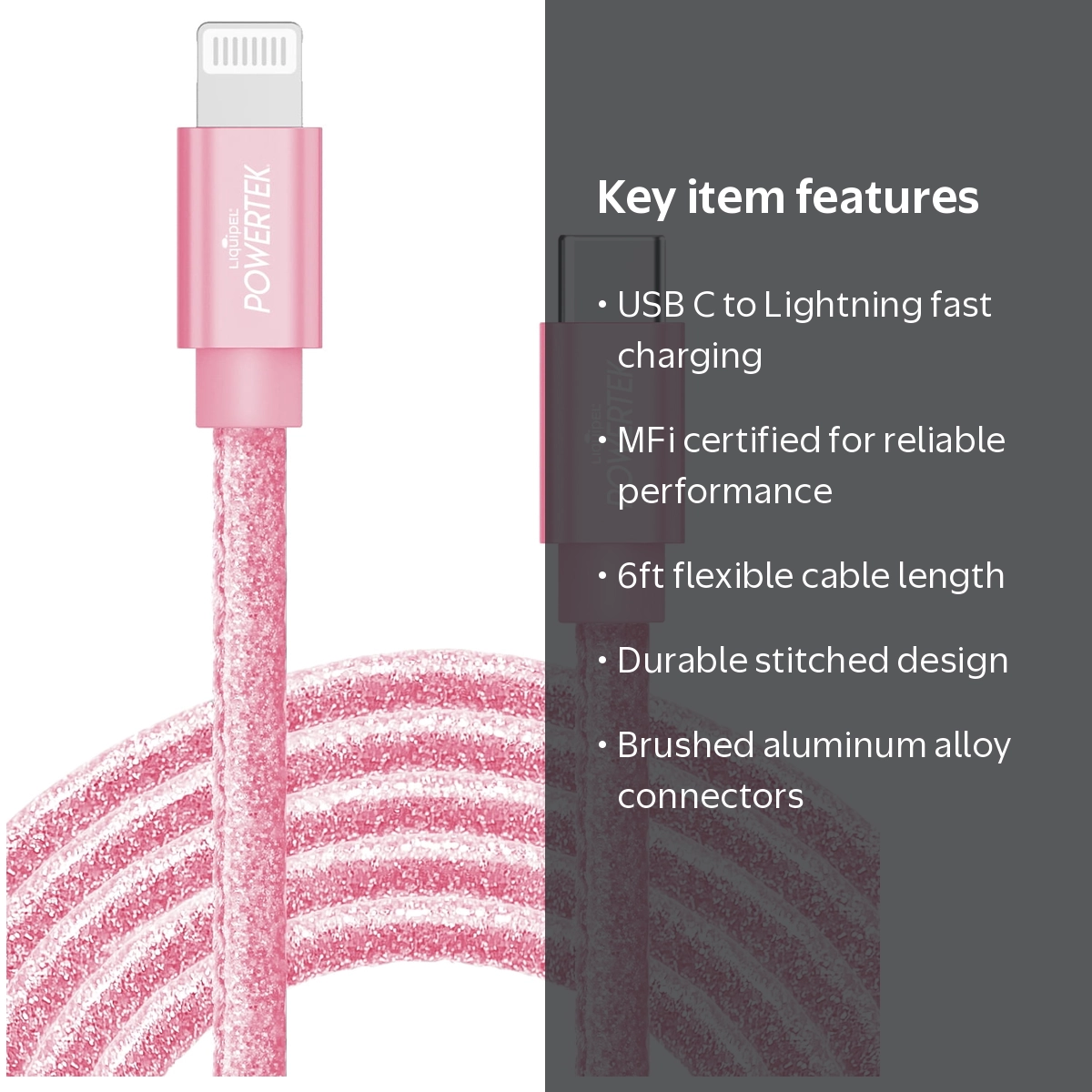 Liquipel Powertek USB C Lightning iPhone Charger Cable [MFI