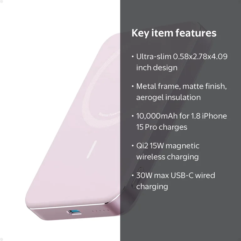 Anker Magnetic Power Bank, 10,000mAh, Qi2 15W Fast Charger