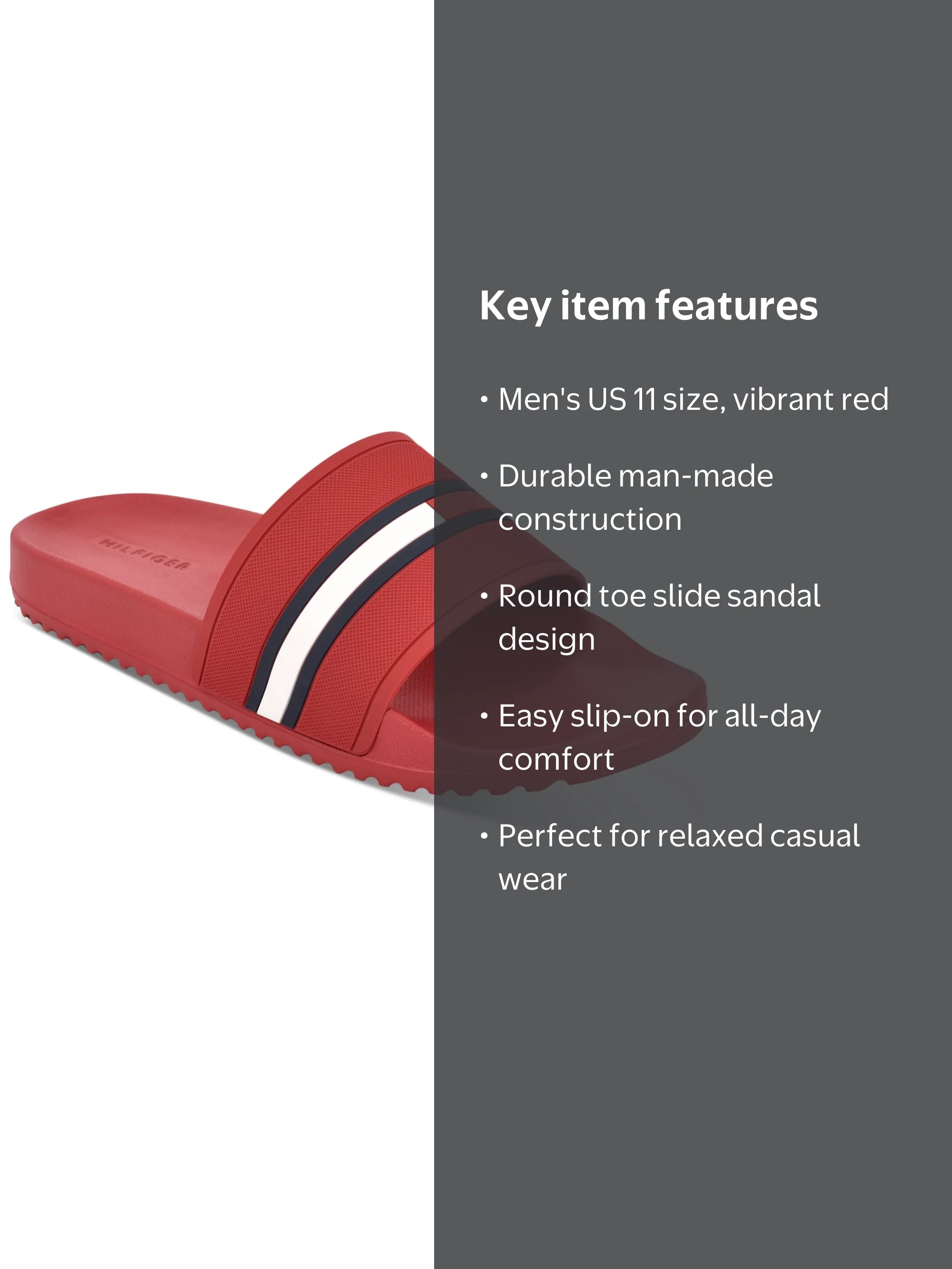 Tommy Hilfiger Red Double-Strap Logo Slide Sandals, 11M Tommy Hilfiger Slide Rubber Sandals for Women for sale | eBay main image 3