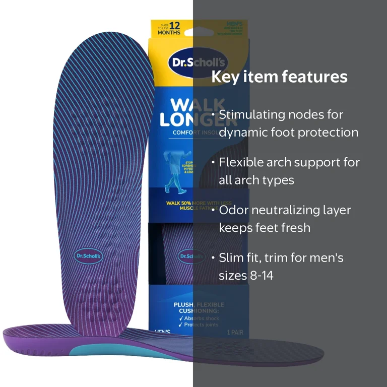 Dr. Scholl's Walk Longer Insoles, Comfortable Plush Foam Inserts
