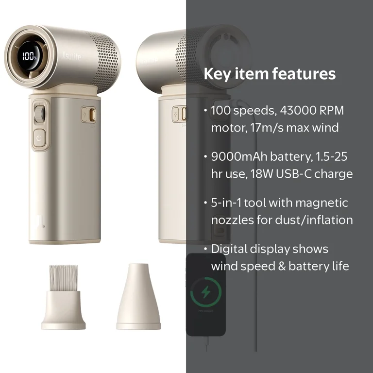 JISULIFE Portable Handheld Fan Ultra2, 9000mAh, 25 Hrs, 5 in 1
