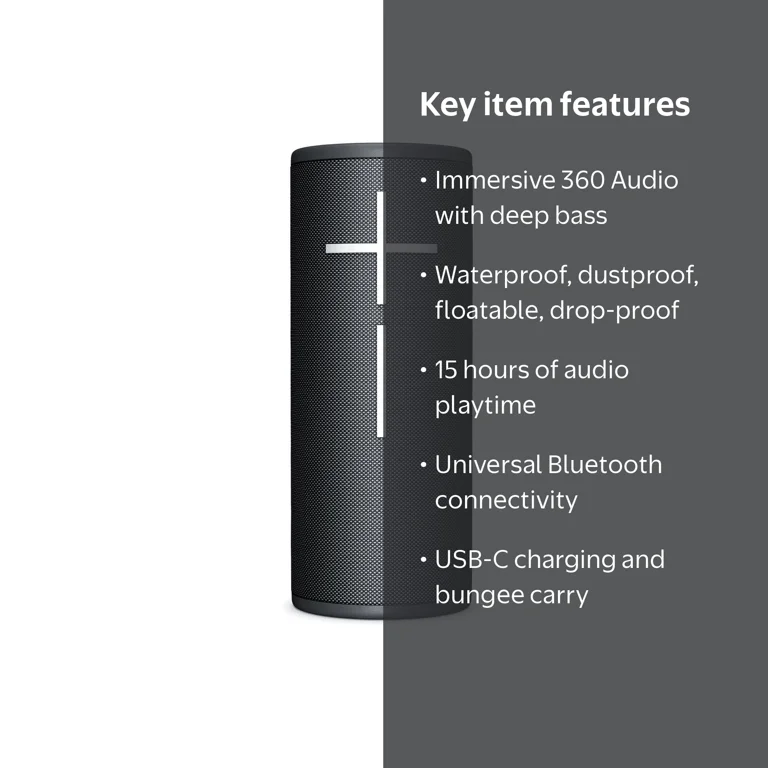 Ultimate Ears, Bluetooth Speaker, IP67 Waterproof, 15‑Hour Battery