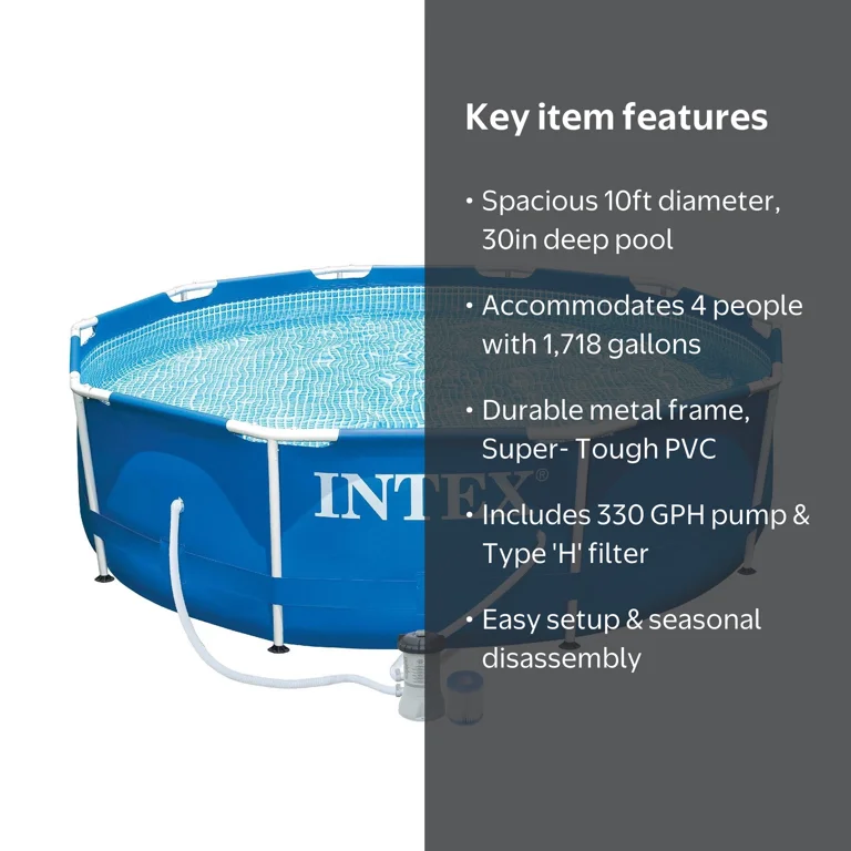 Intex, Swimming Pool, 10ft x 30in Metal Frame, with Filter Pump