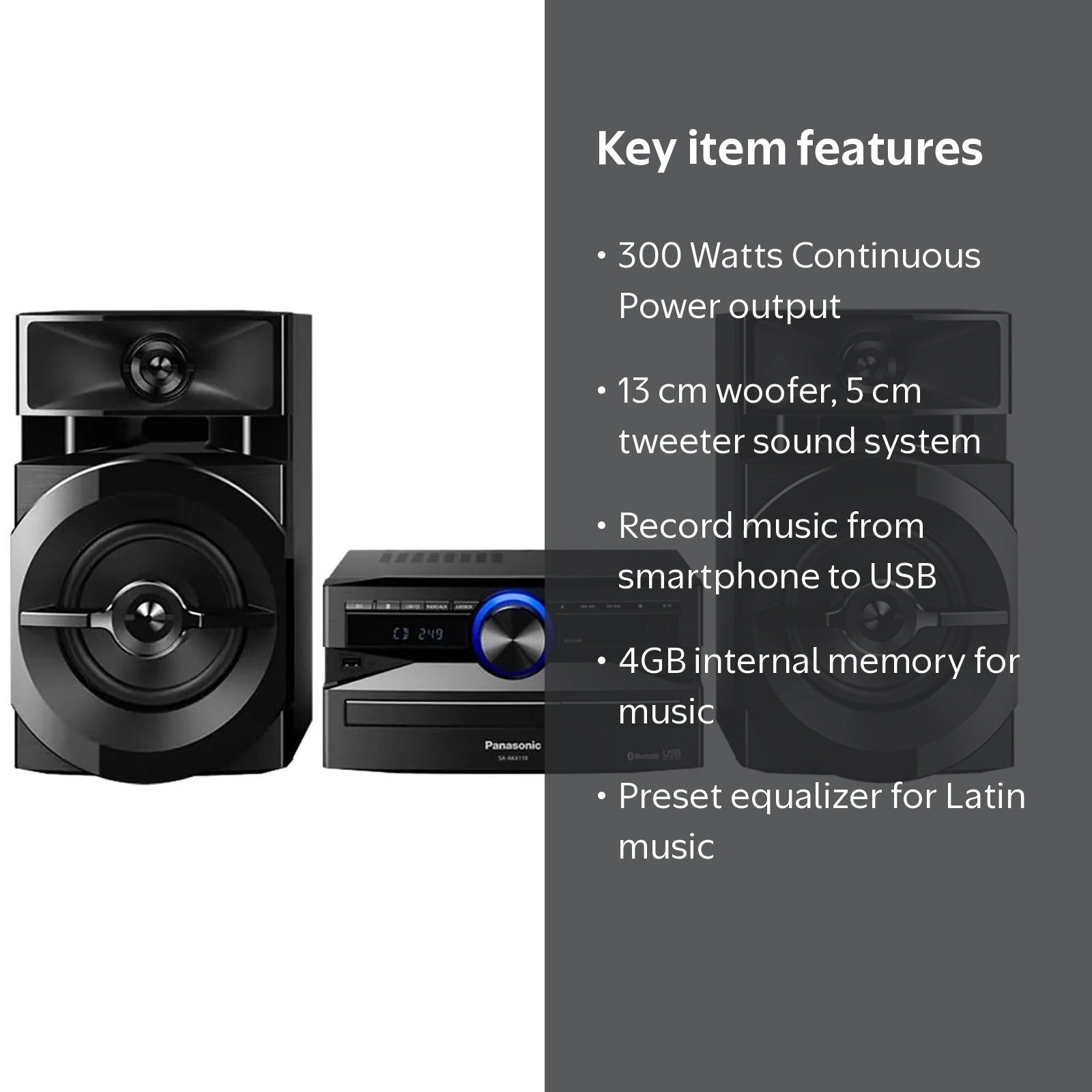 Panasonic SC-AKX110PNK 300W Mini CD Stereo System Black - Walmart.com