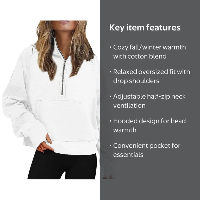 TOWED22 Womens Oversized Half Zip Sweatshirt Hoodie Quarter 1/4