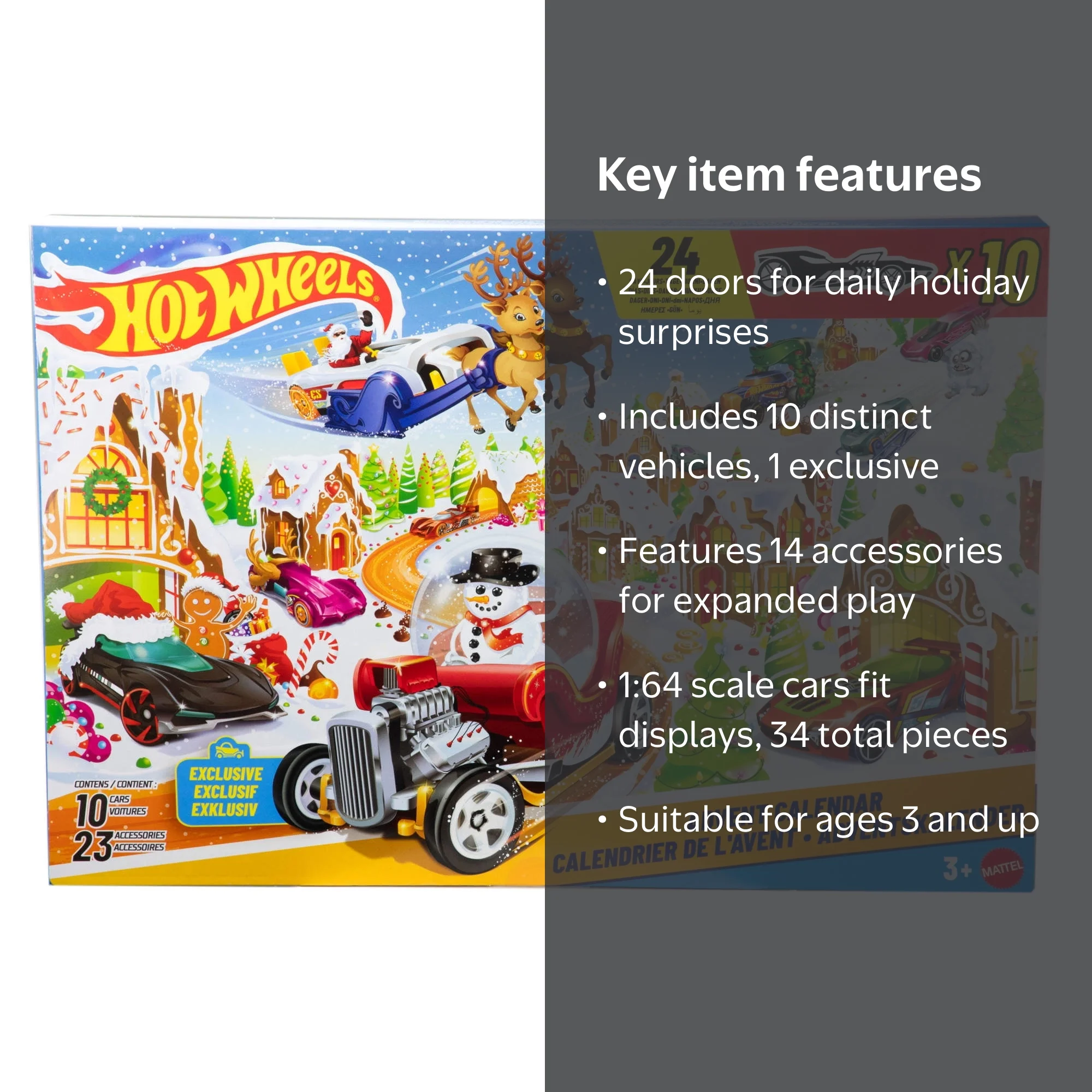Hot Wheels 2025 Advent Calendar with 10 Toy Vehicles in 1:64 Scale