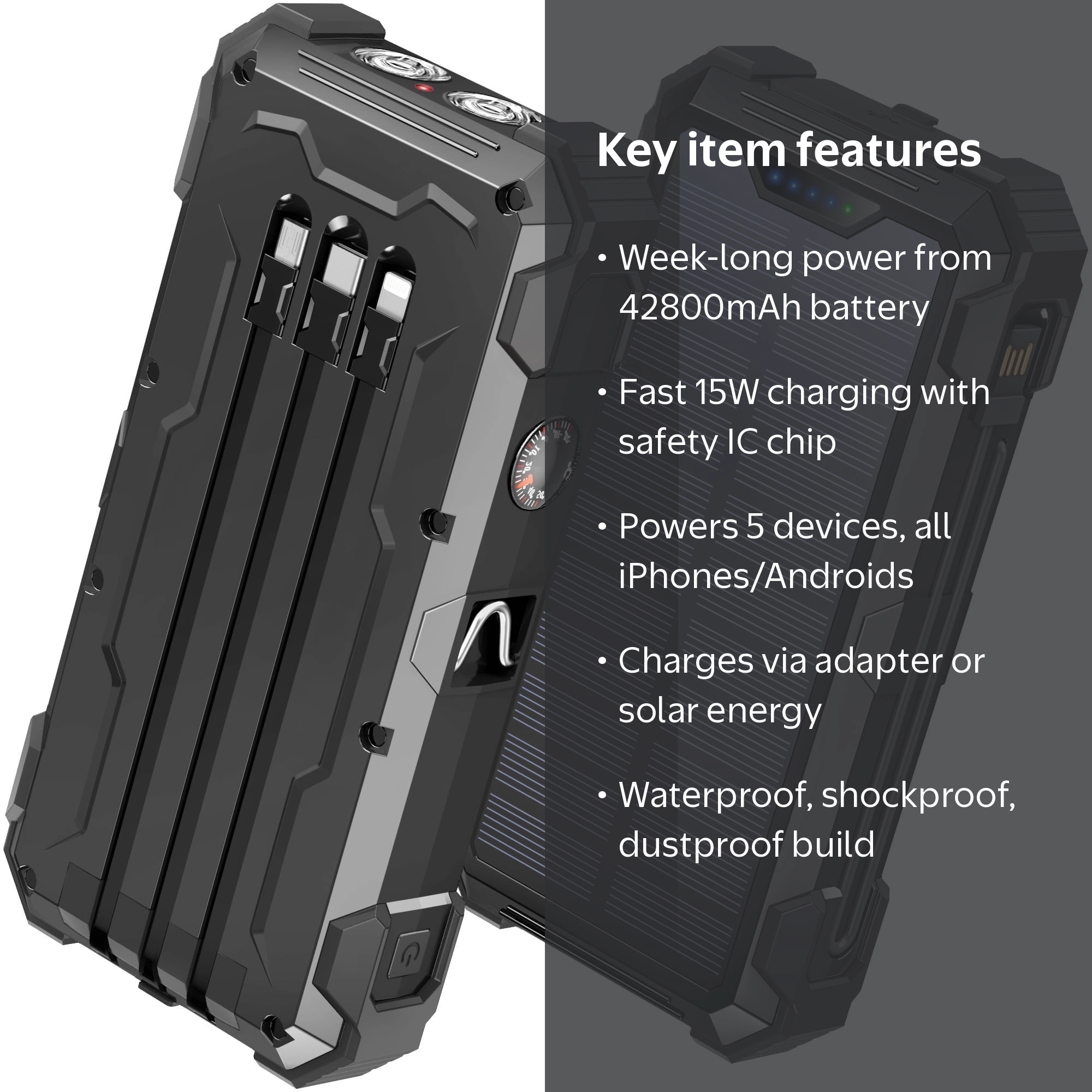 JIUMESS Solar Power Bank 42800mAh Portable Charger with 5 Devices