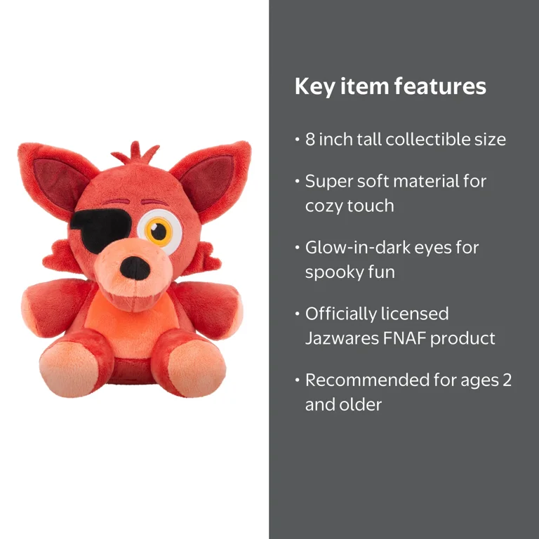 Five Nights at Freddy's, 8 inch Plush, Foxy, Glow-in-the-dark Eyes