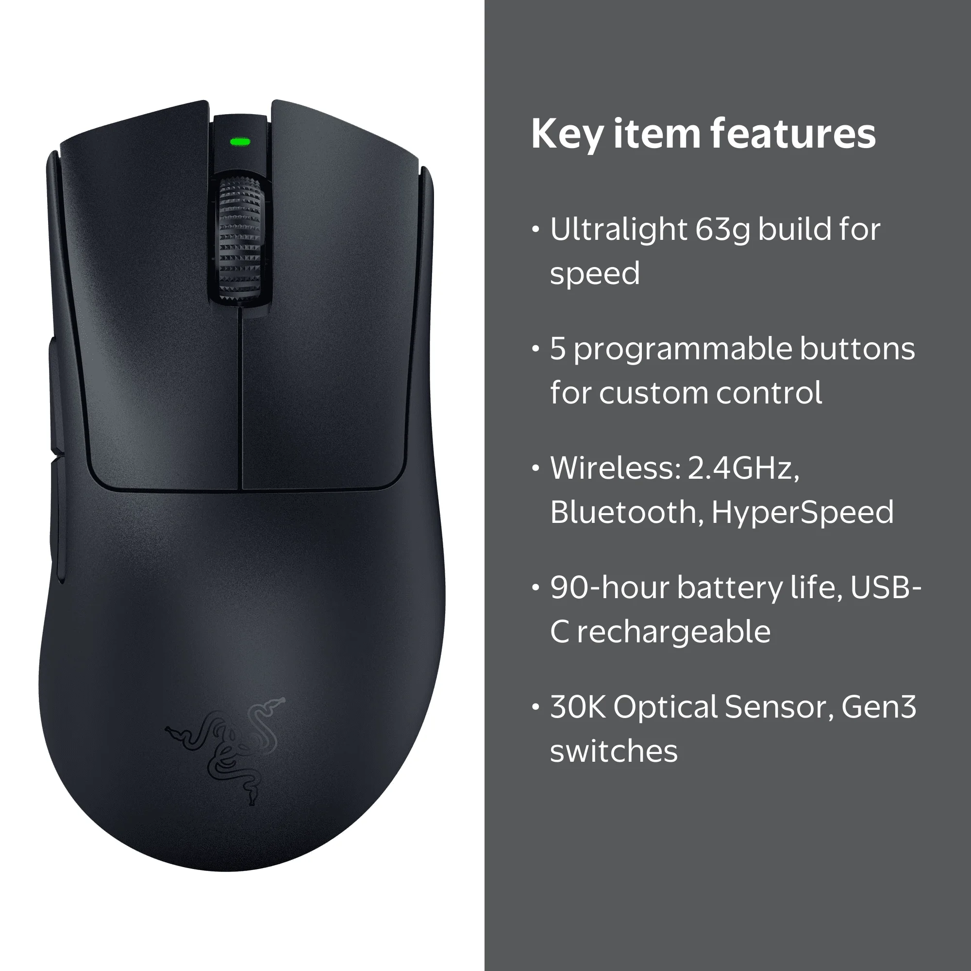 Razer DeathAdder V3 Pro Wireless Gaming Mouse, 64g, 5 Buttons