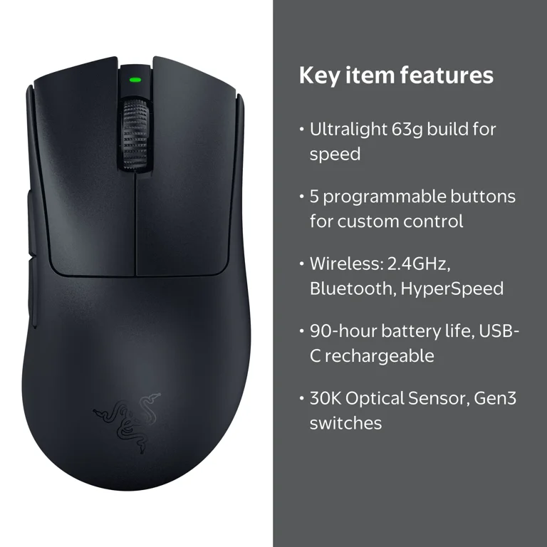 Razer DeathAdder V3 Pro Wireless Gaming Mouse, 64g, 5 Buttons
