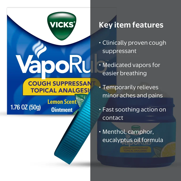 Vicks VapoRub Topical Chest Rub & Analgesic, Lemon Scent, 1.76 oz