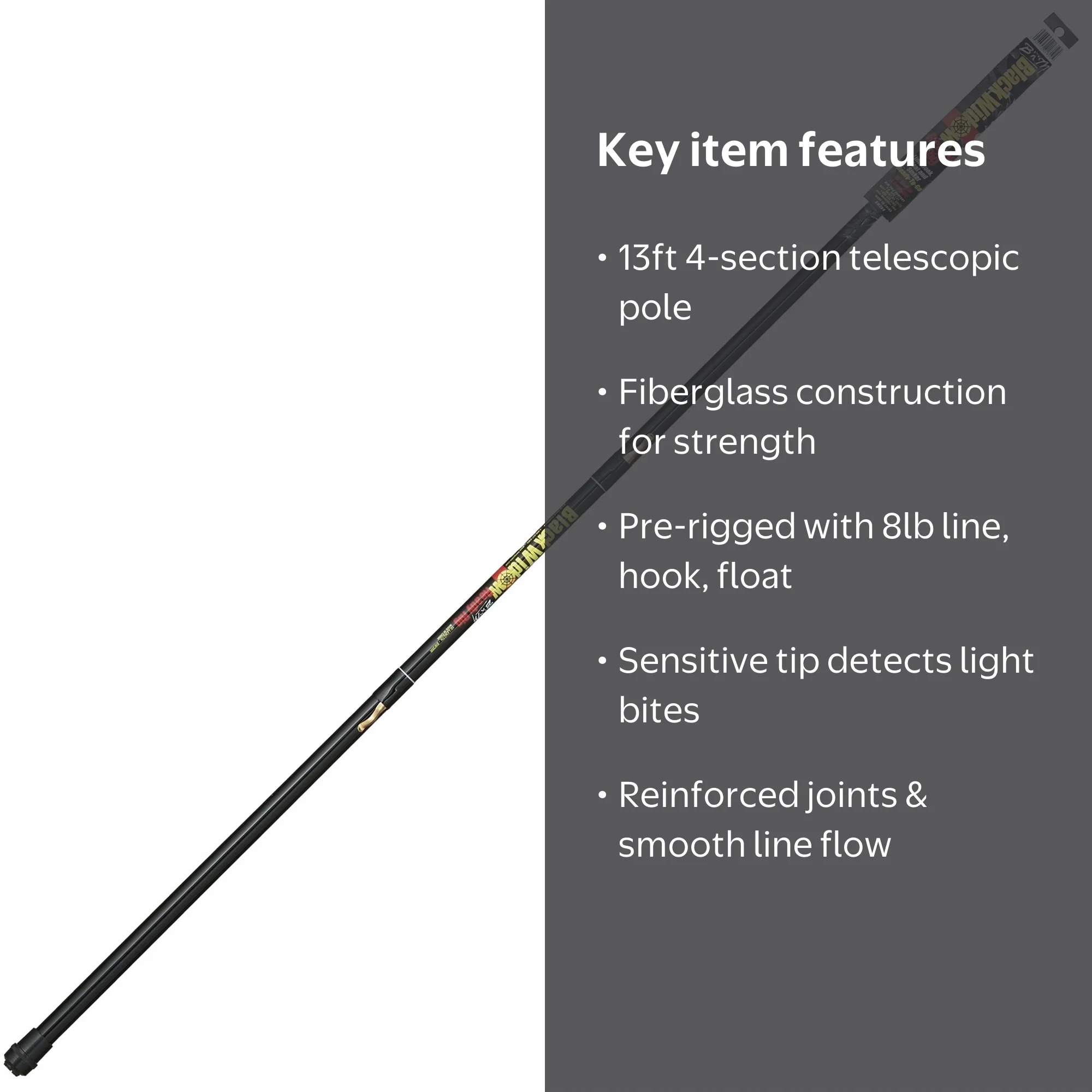 B'n'M 13ft Black Widow Ready Rig, Telescopic Panfish Pole with Hook, Line,  Crappie Tip - Walmart.com