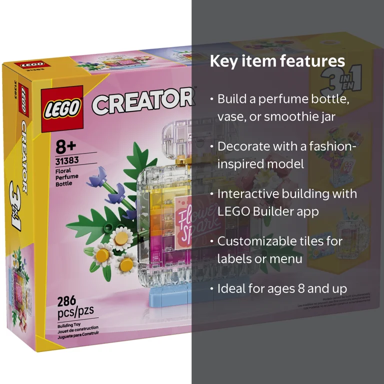 LEGO Creator 3 in 1 Floral Decor Perfume Bottle, 286pcs, 31383