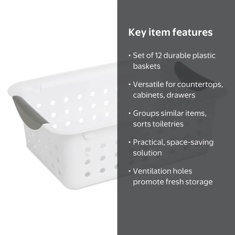 Sterilite, Small Ultra Basket, 11.13x8x4 inches, White, 12 Pack