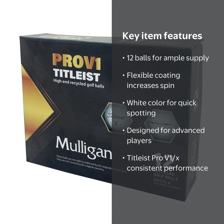 Mulligan Recycled White Golf Balls 12 Titleist Pro V1/x, Eco