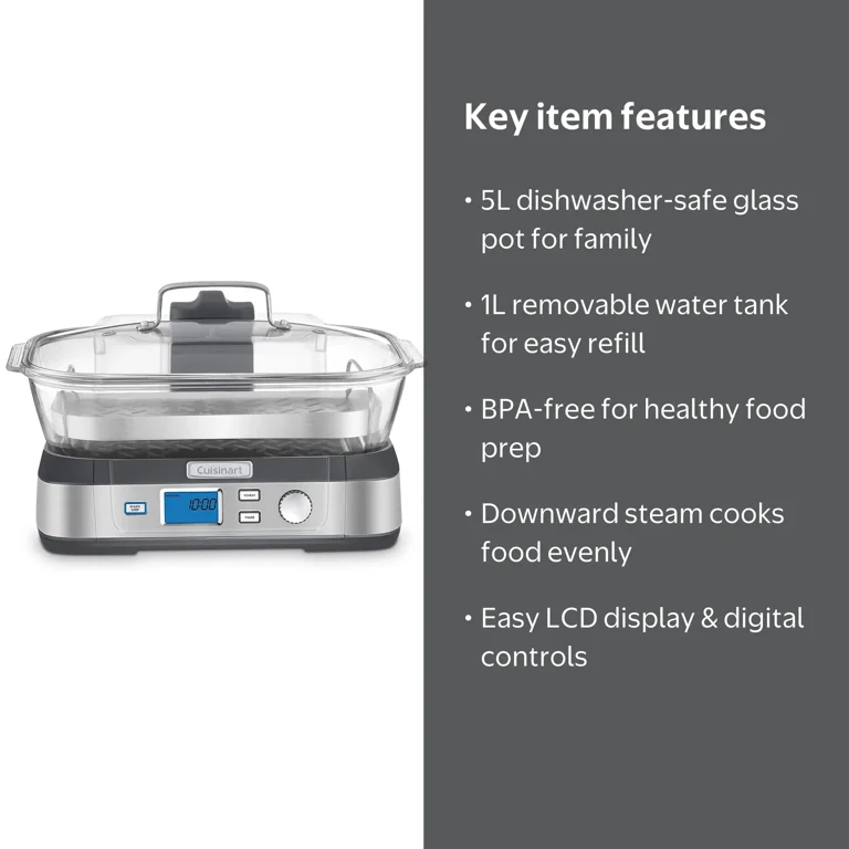 Cuisinart, Glass Steamer, STM-1000, 5L capacity with LCD control