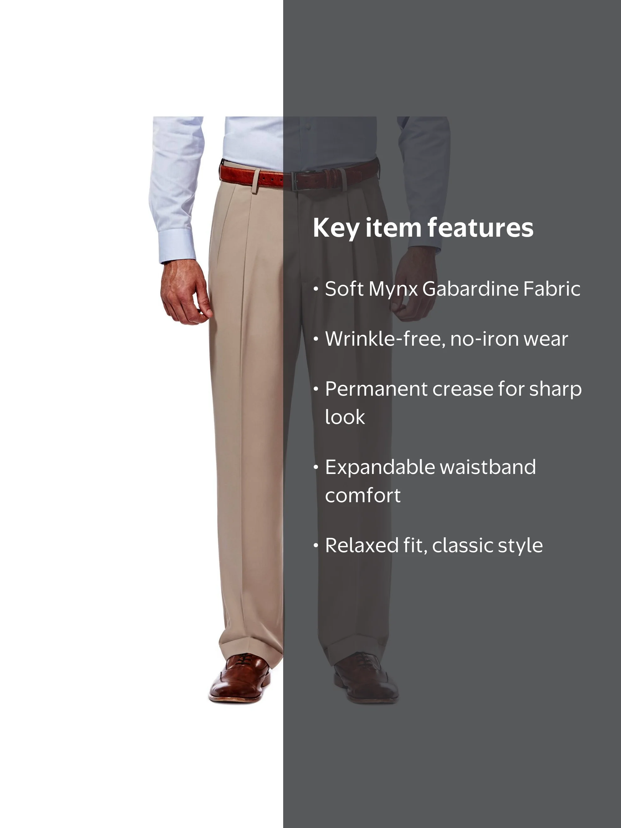 Haggar Men's Mynx Gabardine Pleat Front Dress Pant Classic Fit