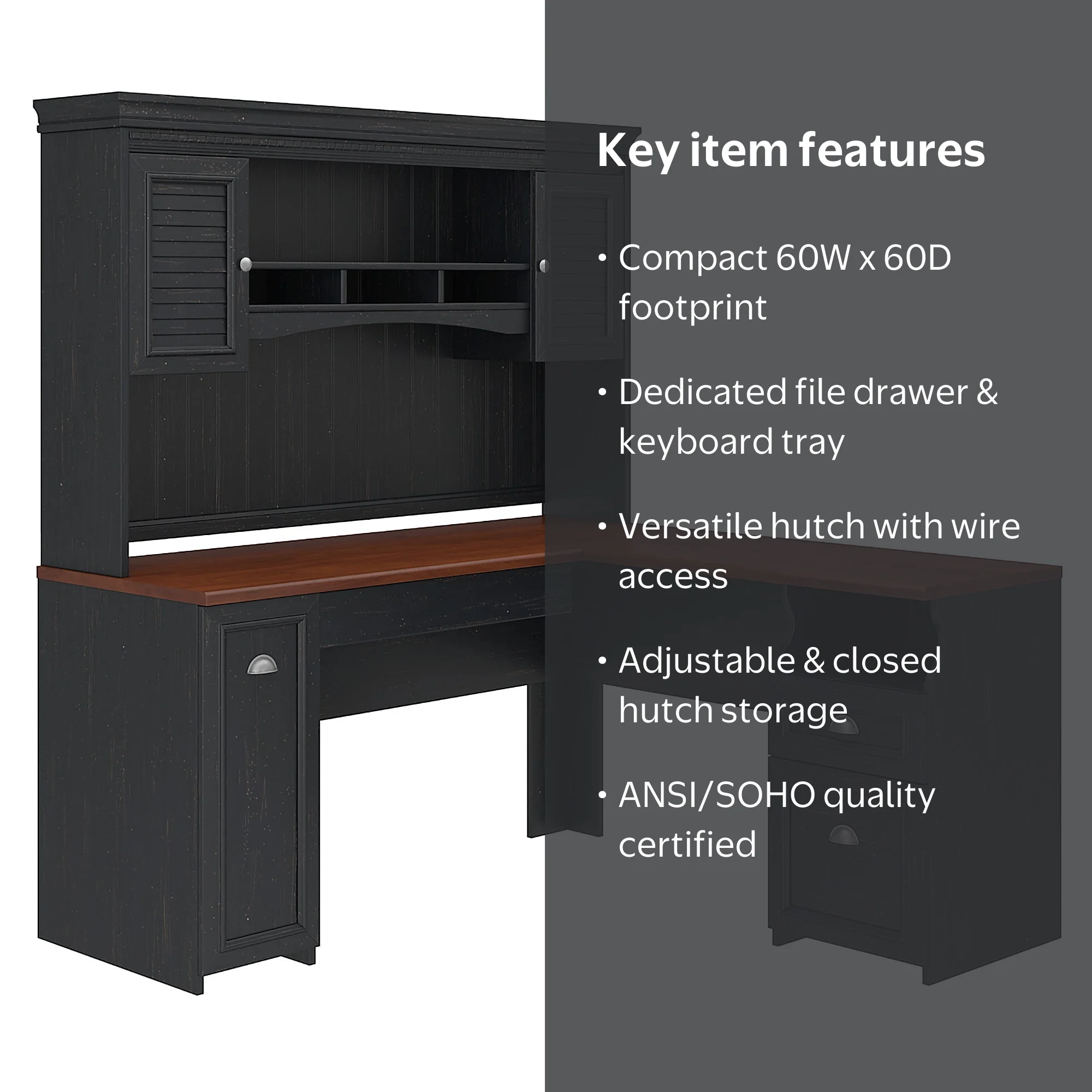 Bush Furniture Fairview L Shaped Desk with Hutch, Antique Black