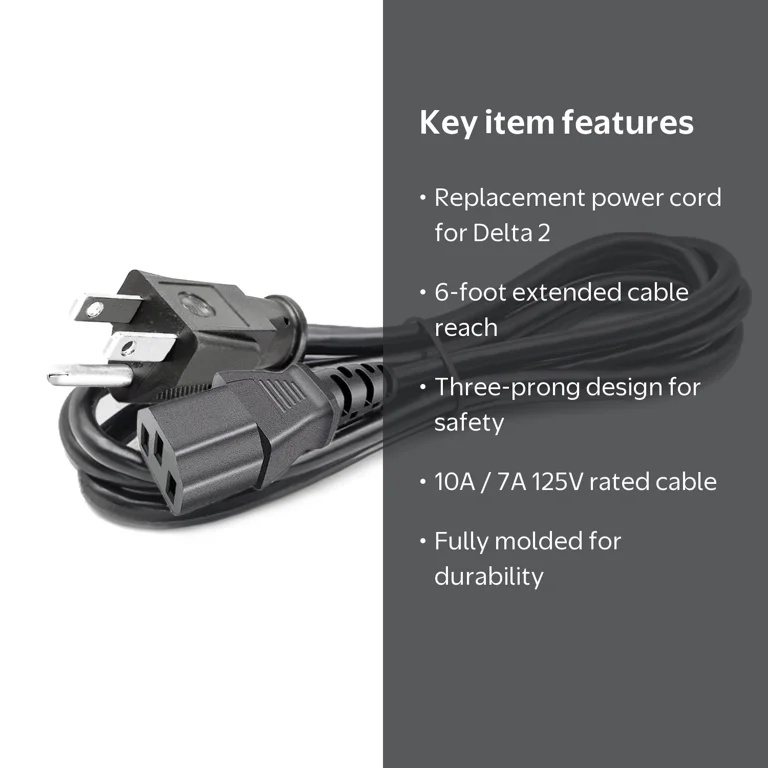 Akuterk, 3 Prong Power Cord for EF EcoFlow Delta 2 Max Pro, 6ft AC Akuterk, 3 Prong Power Cord for EF EcoFlow Delta 2 Max Pro, 6ft AC