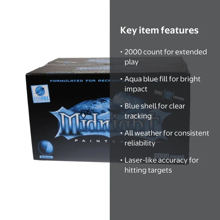 Draxxus Midnight 2000 Paintballs Blue Shell Aqua Fill for .68cal