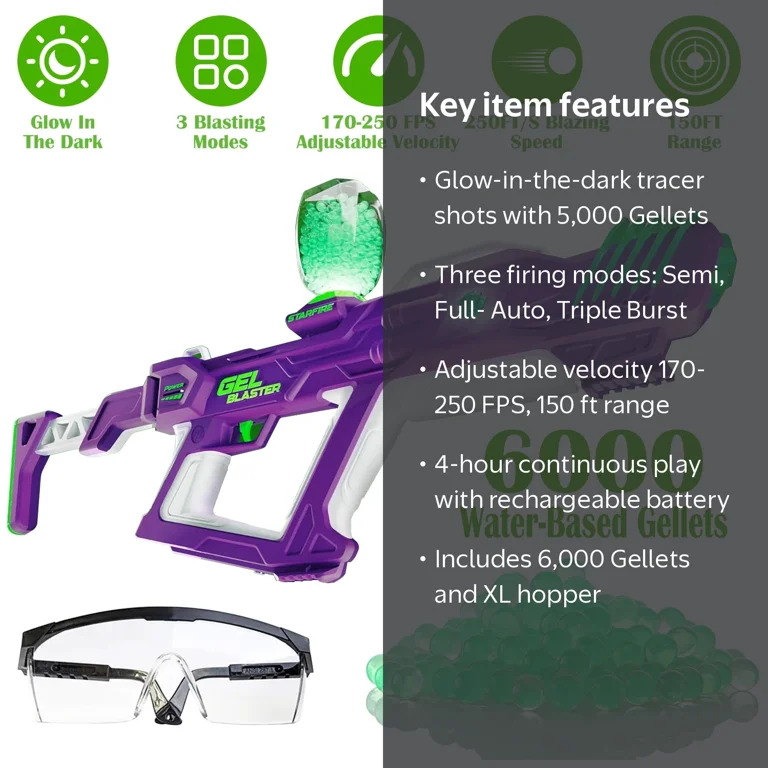 Moclever, Gel Blaster Starfire XL, Glow-in-the-Dark Blaster Toy