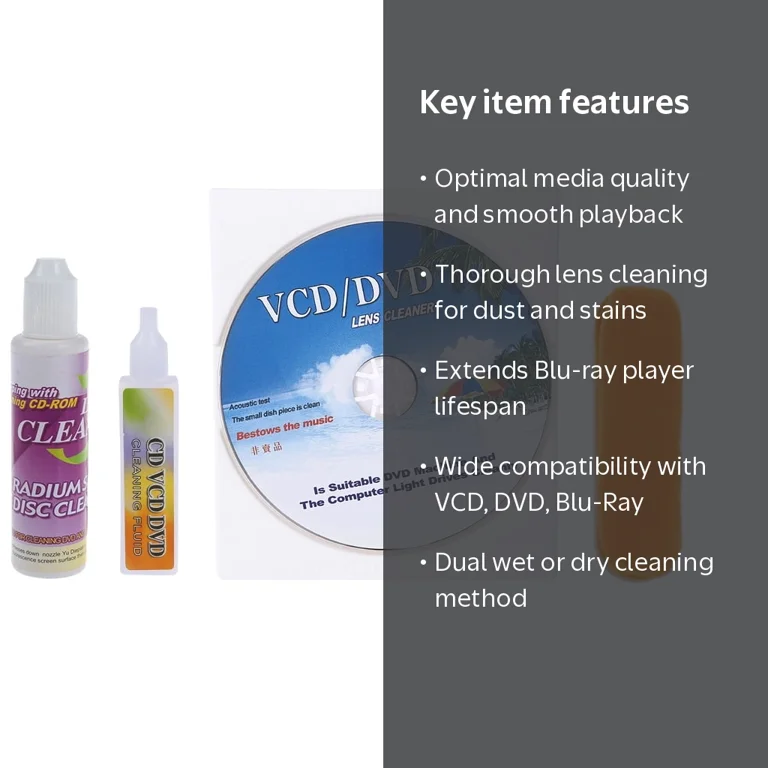 HIABIO 4 in 1 VCD DVD Blu-Ray Wet or Dry Lens Cleaner Disc DVD