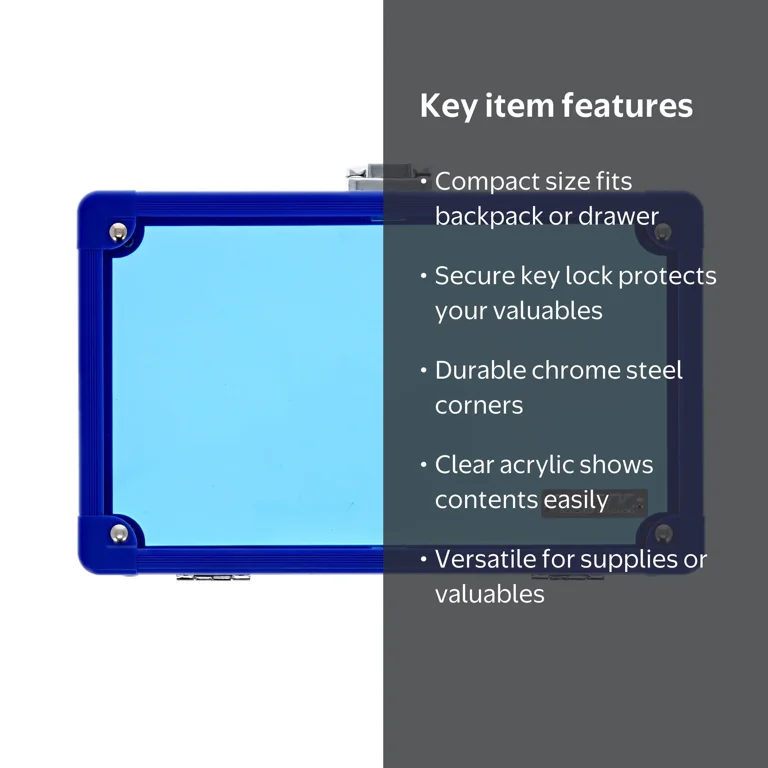 Vaultz Locking Pencil Box Blue Acrylic with Key Lock for