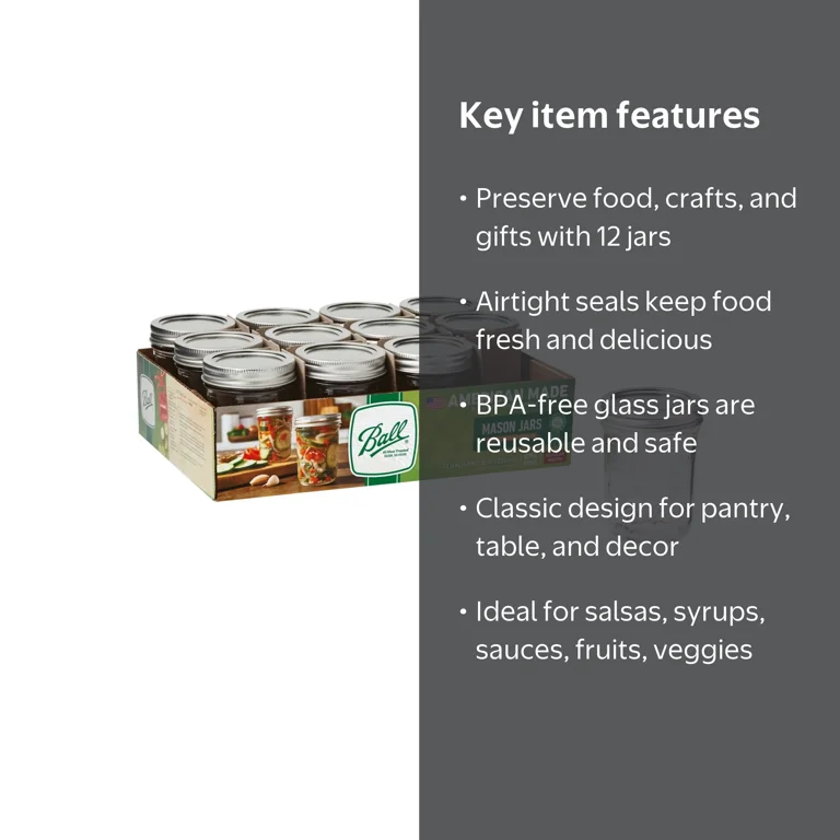 Ball Mason Jars 12個入り 8oz x 2ケース　24個セット Ball, Mason Jars, 8 oz, Regular Mouth, 12-Pack Glass Jars for