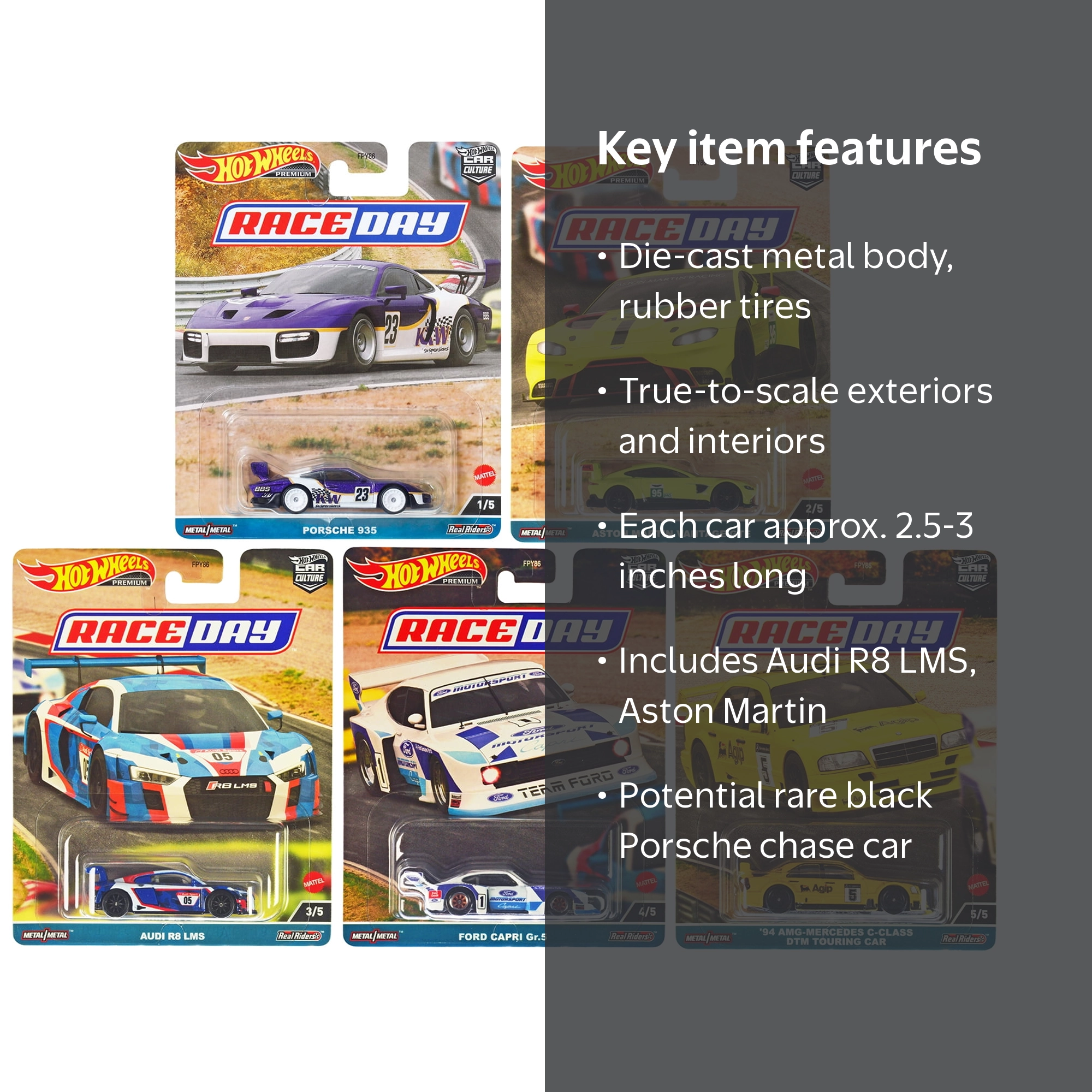 Hot Wheels Diecast Race Day 5 Car Set, Model Cars, Car Culture
