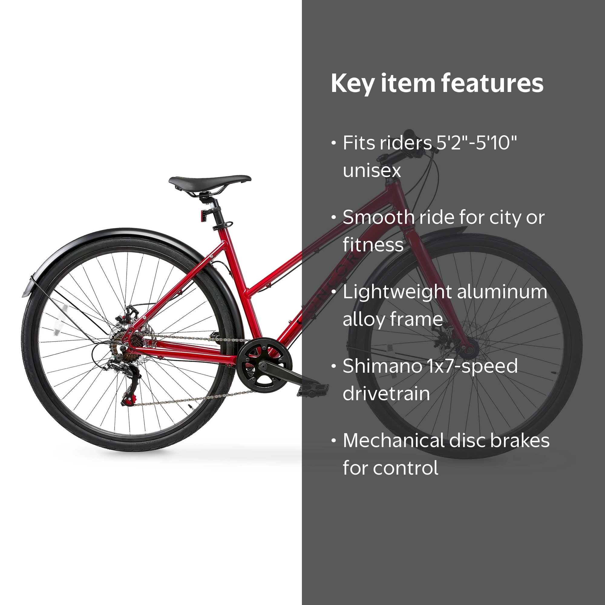 Concord 700C Axia Comfort Road Bike, Red, Fits Riders 5'2