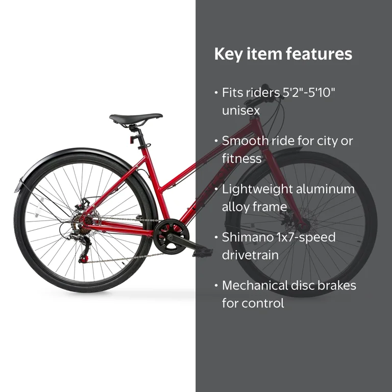 Concord 700C Axia Comfort Road Bike, Red, Fits Riders 5'2