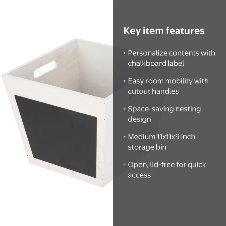 Your Zone White Paulownia Wood Storage Bin with Chalkboard Label