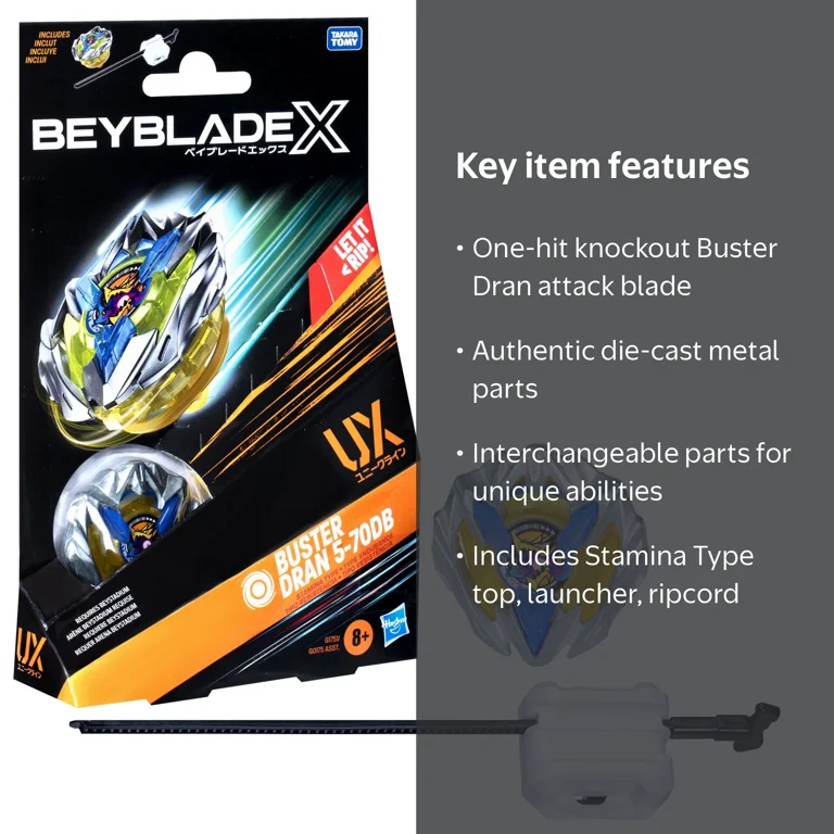 Beyblade, Starter Pack, 5-70DB UX, Stamina Type Top & Launcher