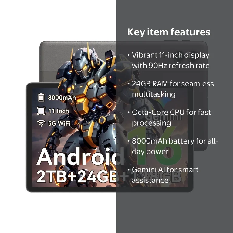 Android 16 AI Tablet,11 Inch Tablet with 24GB RAM 128GB ROM,T7250