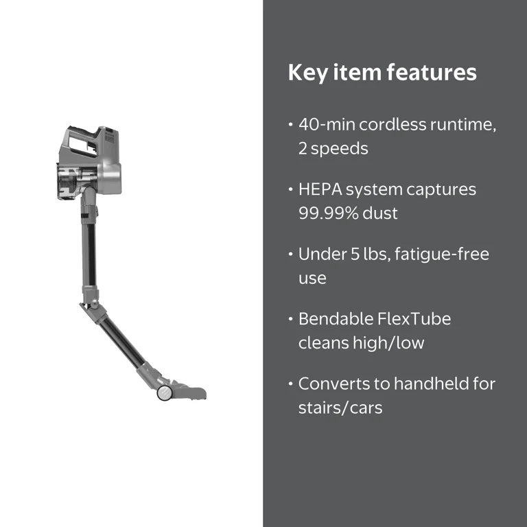 Tineco GO FLEX Cordless Stick Vacuum, Lightweight, HEPA Filter, 40