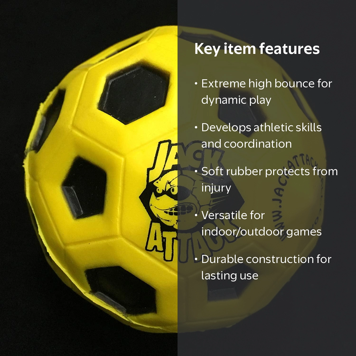 Jack Attack Xtreme High Bounce Rubber Ball, Street Rated, Agility