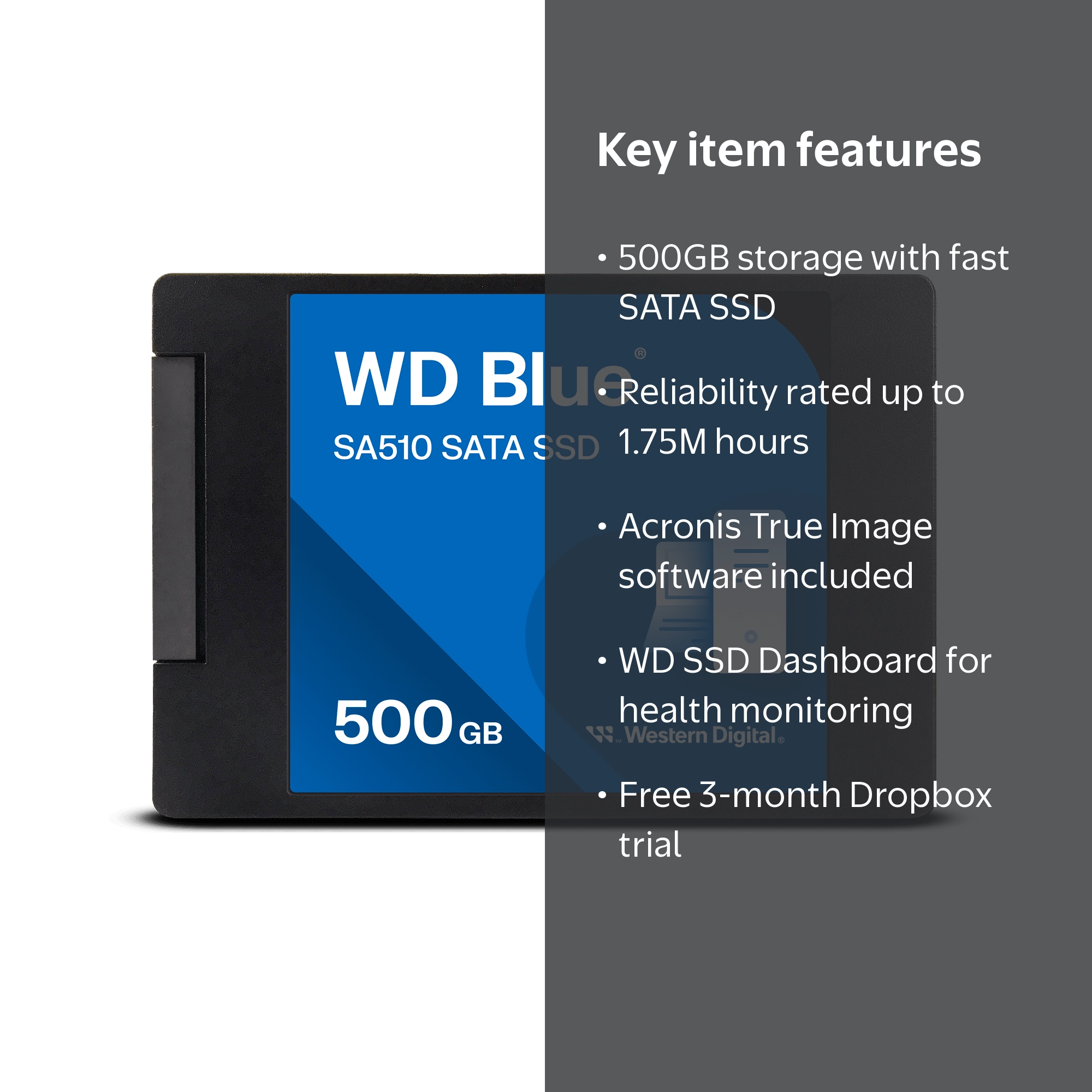 WD, SATA SSD, 500GB WD Blue SA510, 2.5‚Äù/7mm Internal Drive