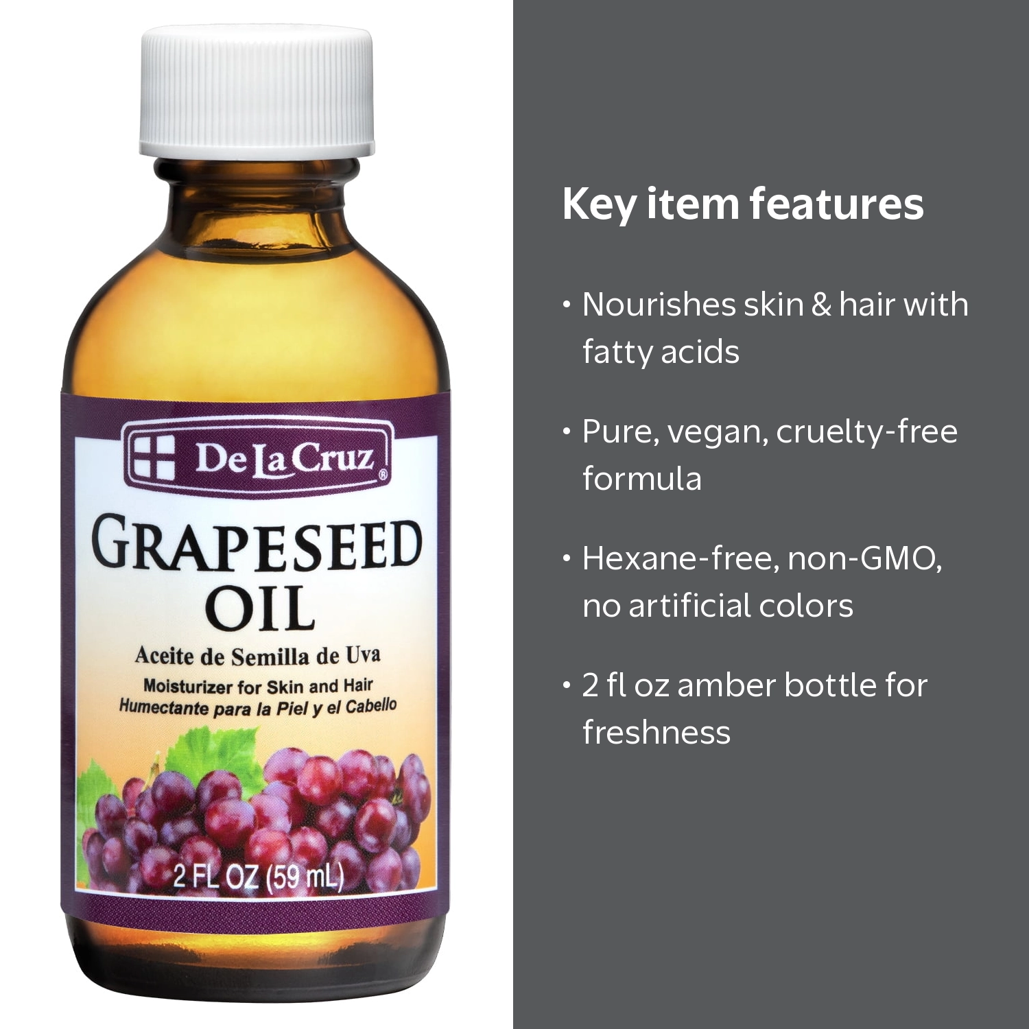 ヒデックマ　GrapeSEED Unit 28 I 36CD付き De La Cruz, Grapeseed Oil, 2 fl oz, for Dry Hair and Skin Care