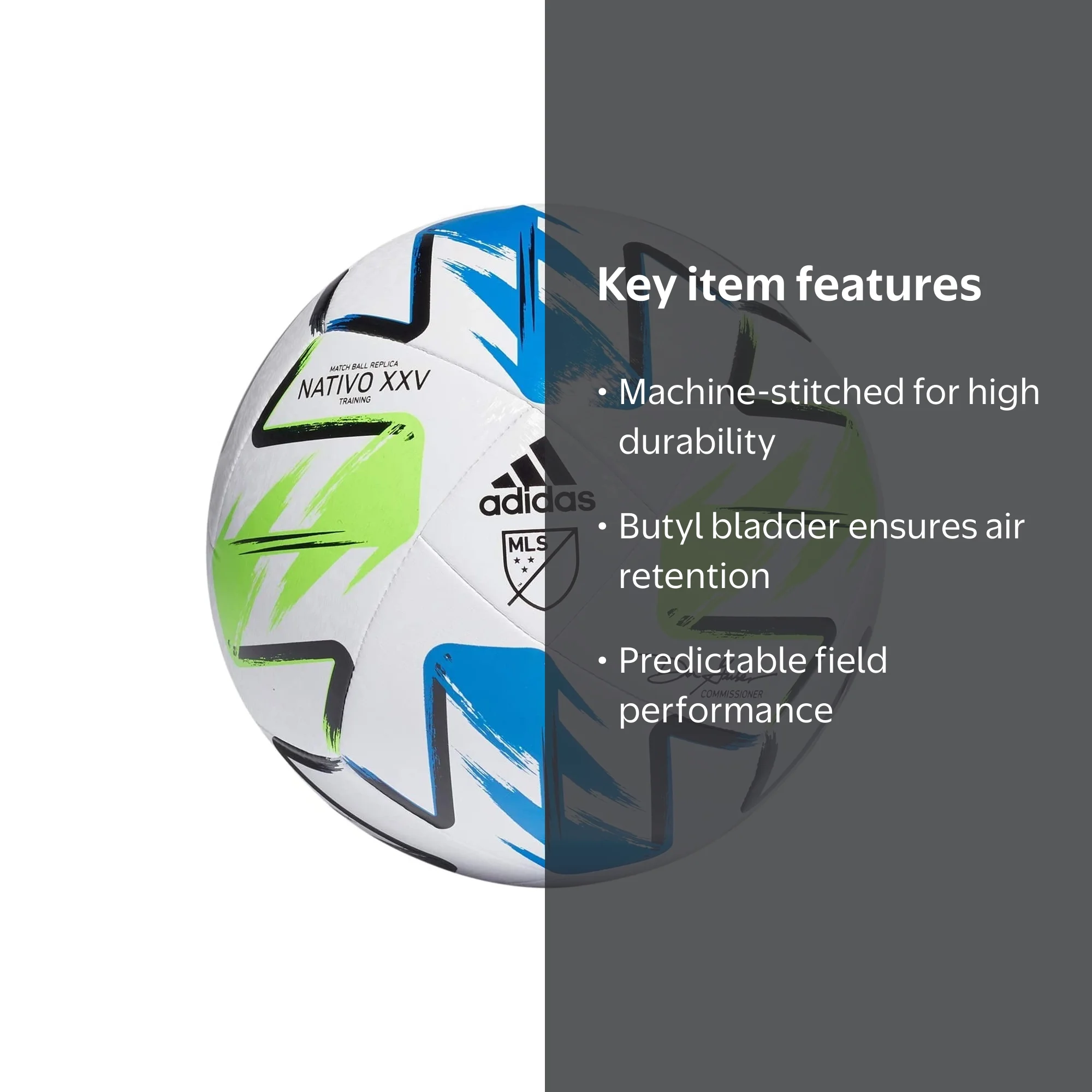 Adidas MLS Nativo XXV Soccer Ball, White/Solar Green/Glory Blue