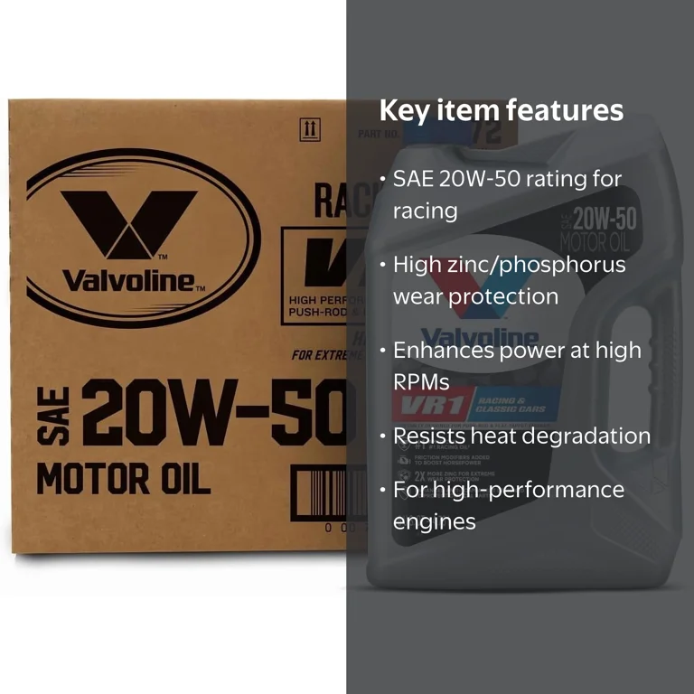 Valvoline VR1 Racing SAE 20W-50 Motor Oil 5 QT, Case of 3