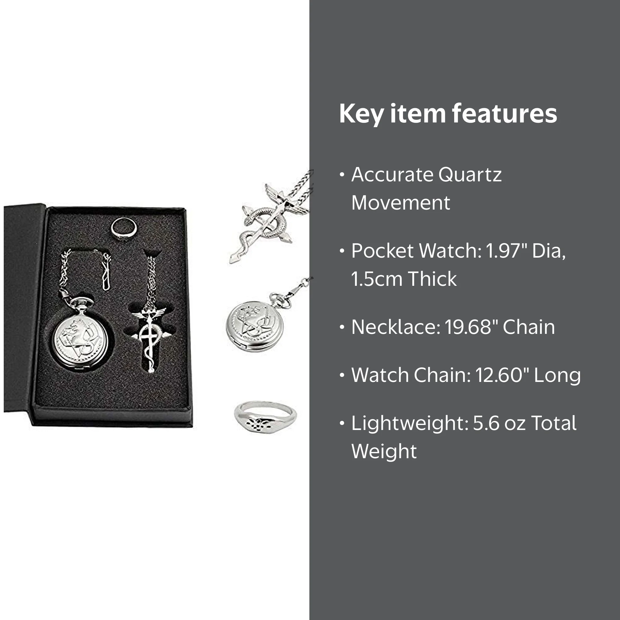 Full Metal Alchemist Pocket Watch Necklace Ring Edward Elric Anime