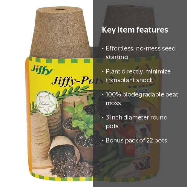 Jiffy JP322 Round Peat Pot, 3 in Dia, Canadian Sphagnum Peat Moss