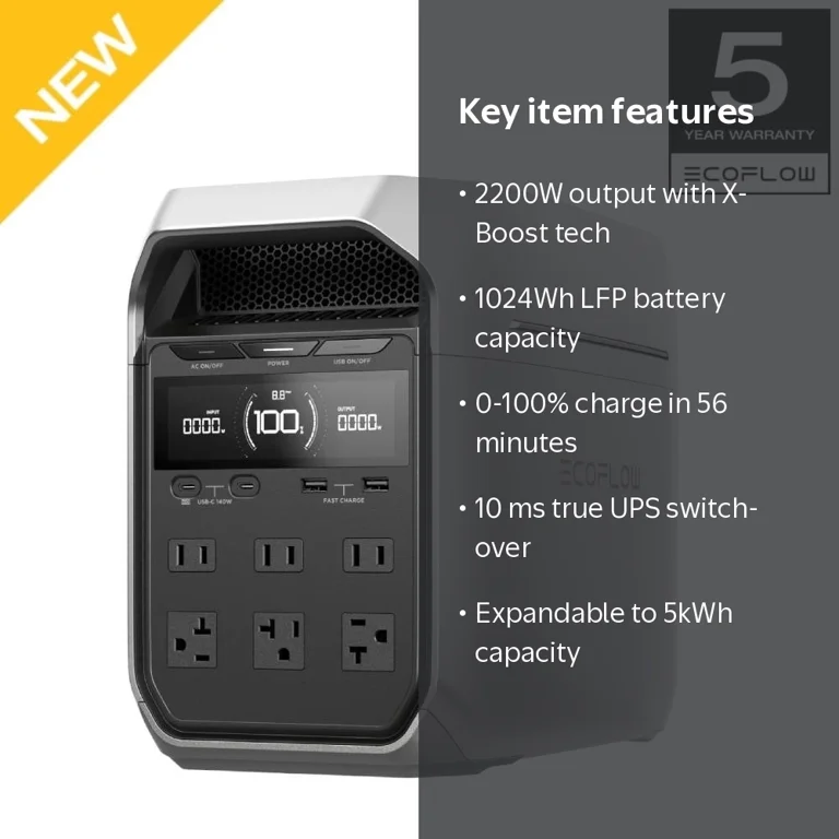 EF EcoFlow Power Station DELTA 3+ ,1024Wh, 2200W Output, Fast