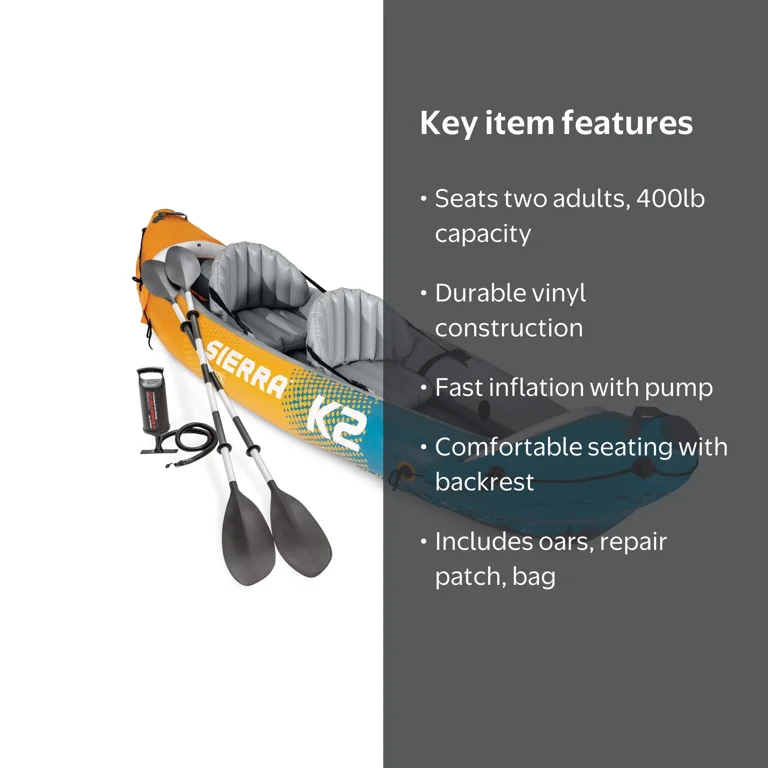 Intex Sierra K2 2-Person Inflatable Kayak with Accessory Kit, Oars